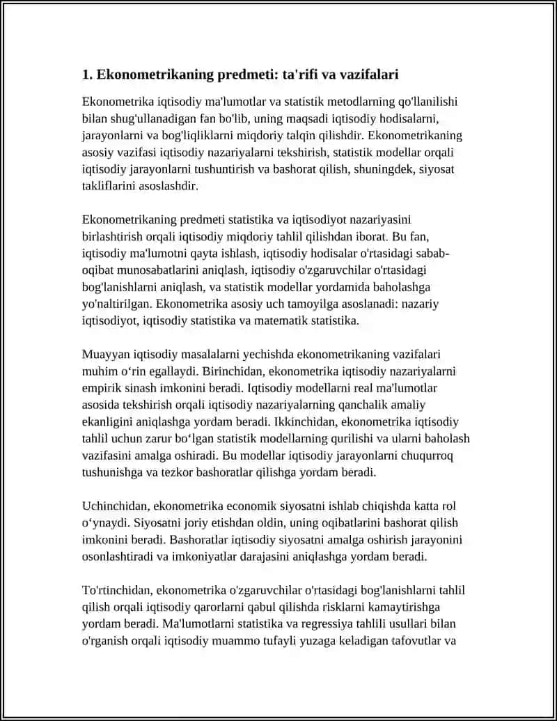 EKONOMETRIKANING PREDMETI, VAZIFALARI VA RIVOJLANISH TARIXI 3