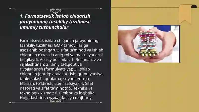Farmatsevtik ishlab chiqarish jarayoning tashkiliy tuzilishi 3