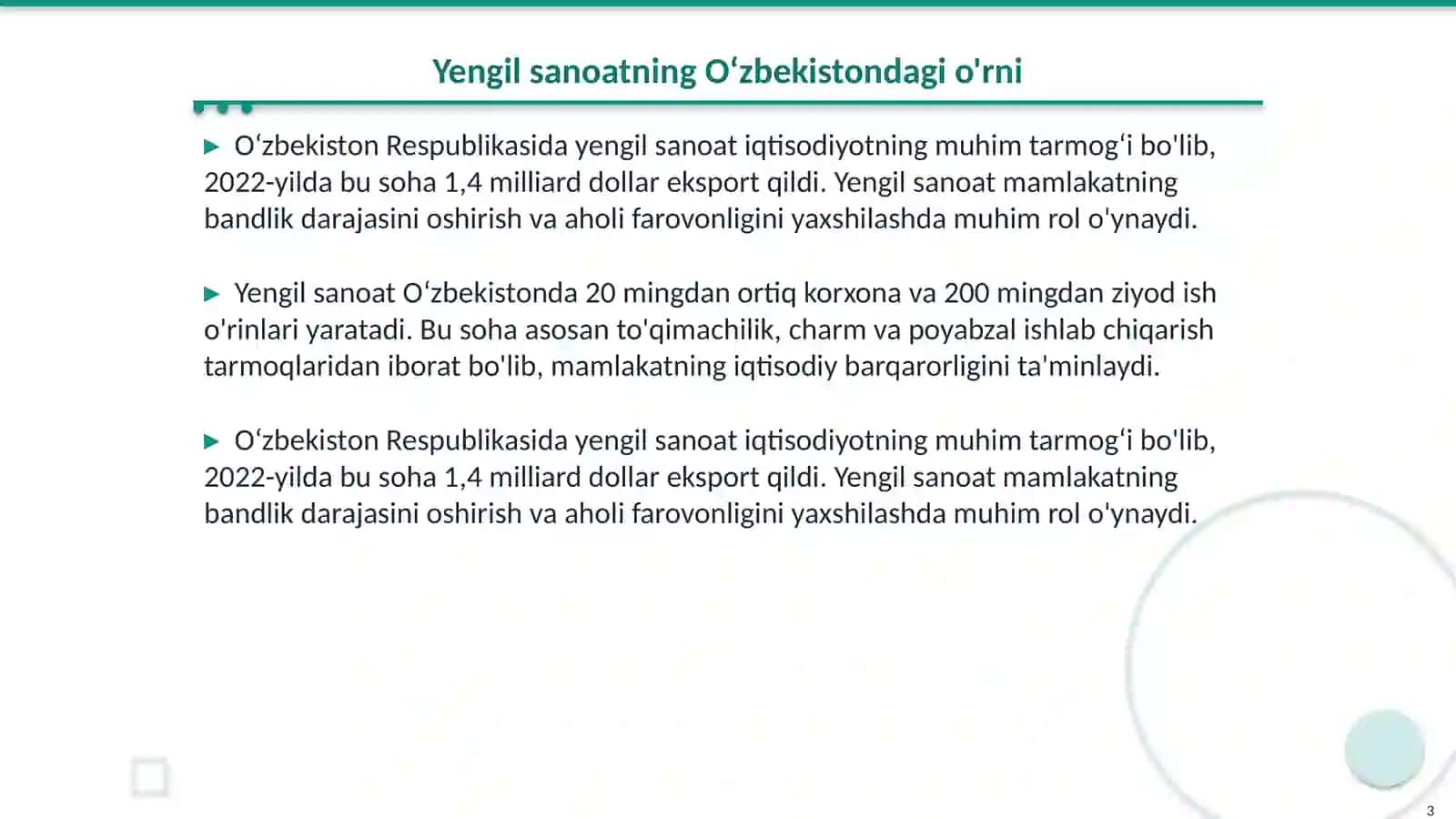 Oʻzbekiston Respublikasida yengil sanoat rivojlanishi yoʻnalishlari 3