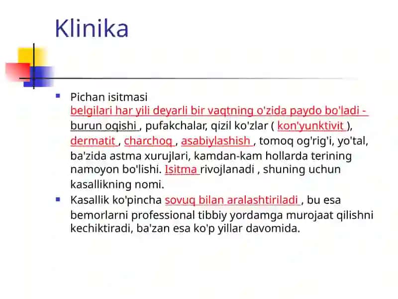 Pollinozlar tasnifi , klinikasi xususiyatlari 3