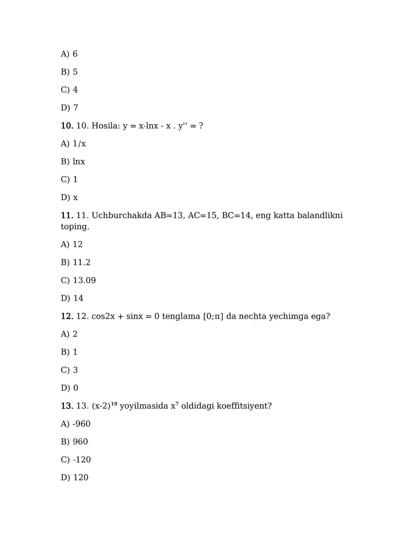 DTM 2026 •MATEMATIKA (Asosiy fan - 30 ta savol) 3