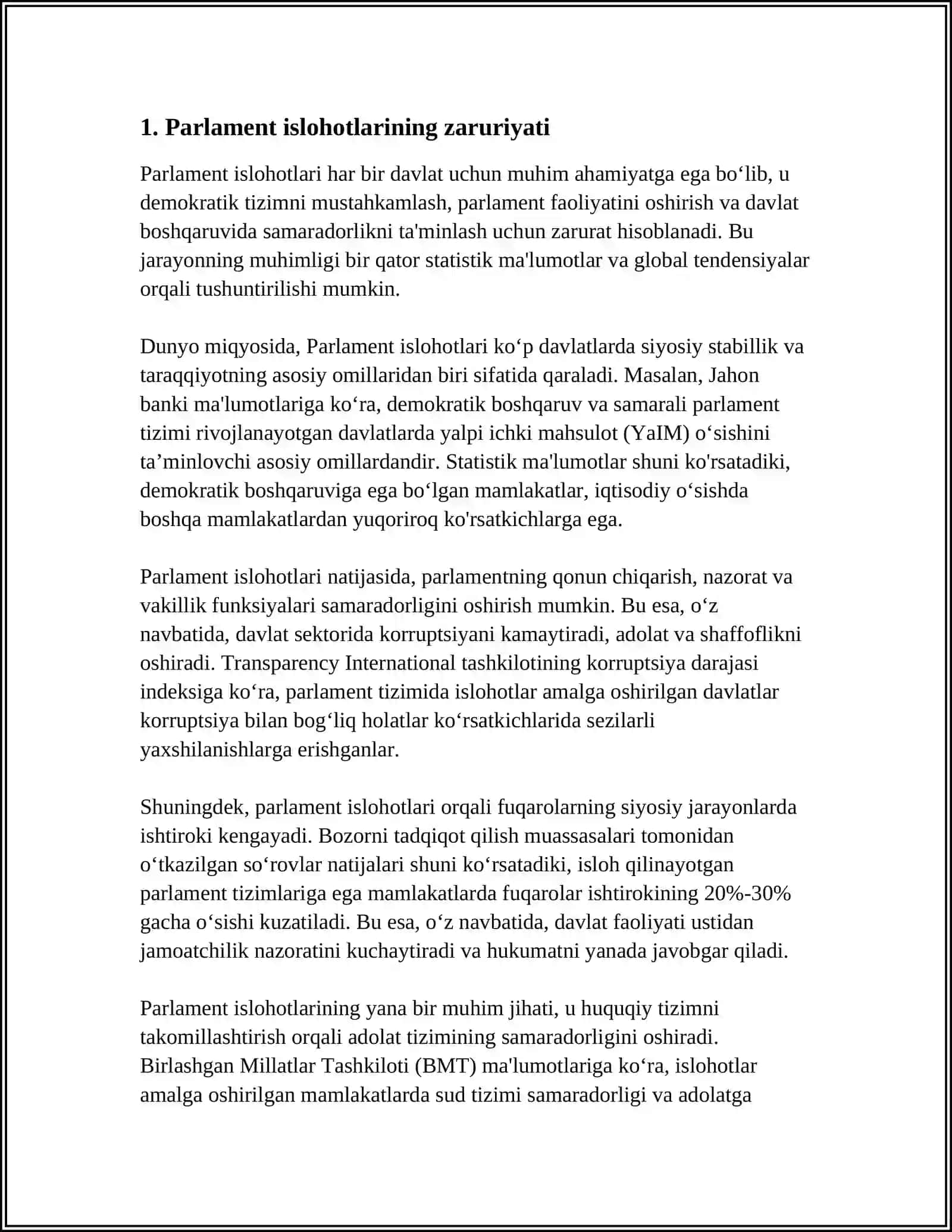 O‘ZBEKISTON RESPUBLIKASIDA PARLAMENT ISLOHOTLARINING ZARURIYATI TAJRIBA VA MUAMMOLAR 3