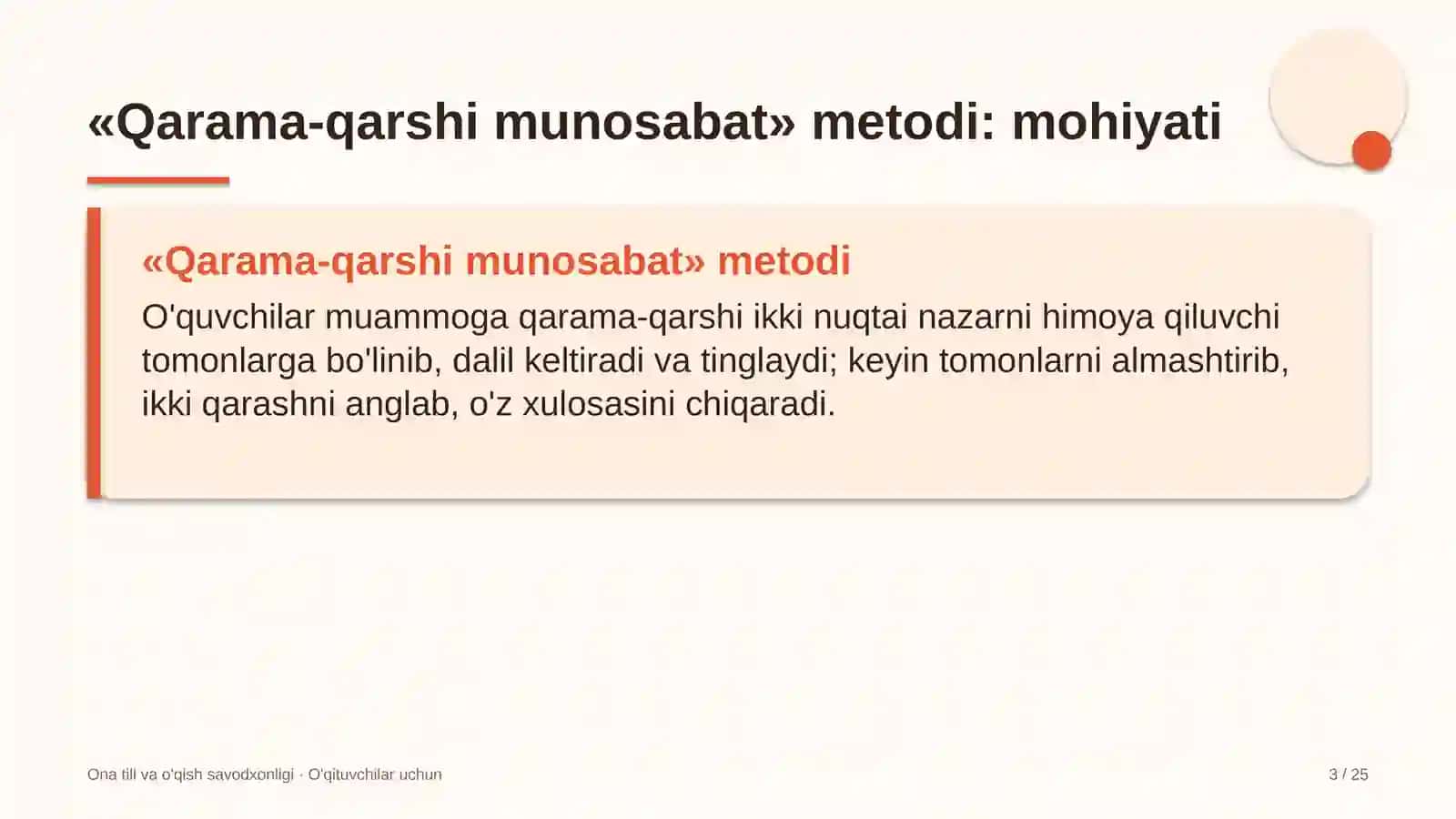ona tili va o'qish savodxonligi darslarida qarama qarshi munosabat metodidan foydalanish 3368 3