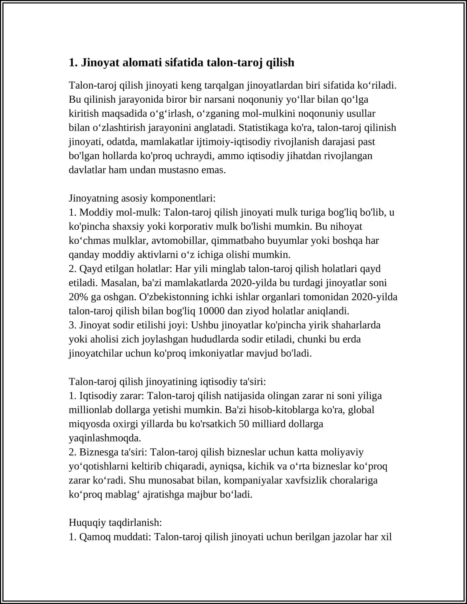 ÓZGALAR MOL MULKINI TALON TAROJ QILISH KIRMINALISTIKA 3