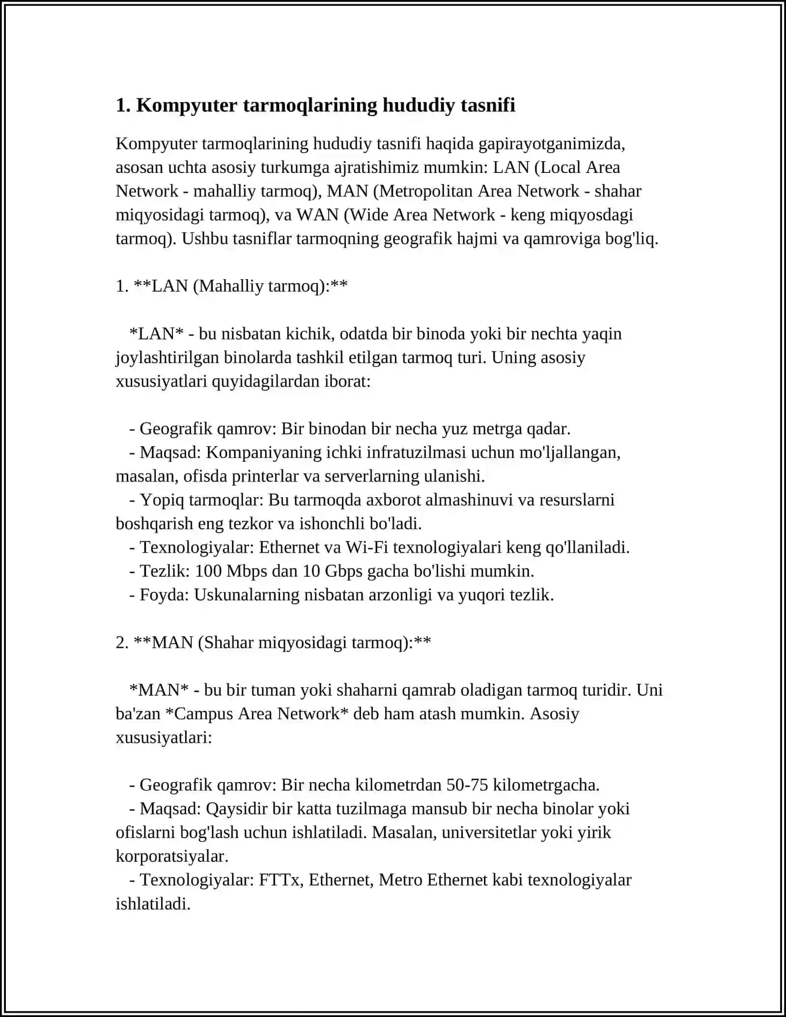 KOMPYUTER TARMOQLARINING TASNIFI (HUDUDIY TARQALGANLIGI. YETKAZISH MUHITINING TURLARI) 3