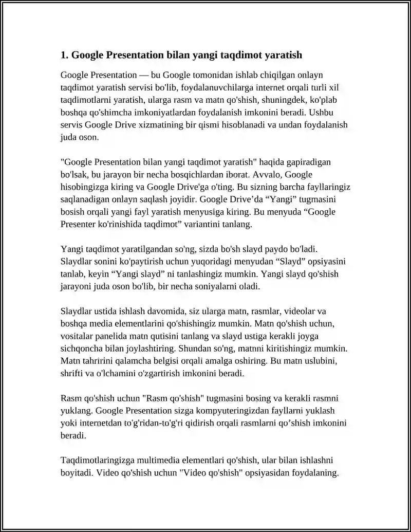 GOOGLE PRESENTATION BILAN ISHLASH 3