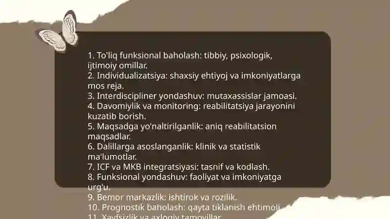 Reabilitatsiya diagnostikasi va prognozi. Faoliyatning xalqaro tasnifi (MKB) 3