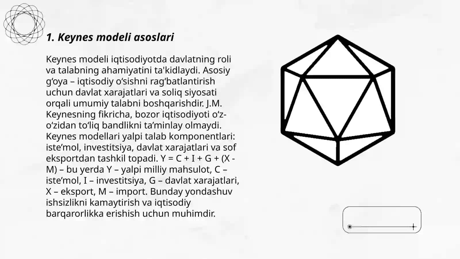 Keynsning tovarlar va xizmatlar bozorida makroiqtisodiy muvozanat modeli.Pul bozori muvozanati 3