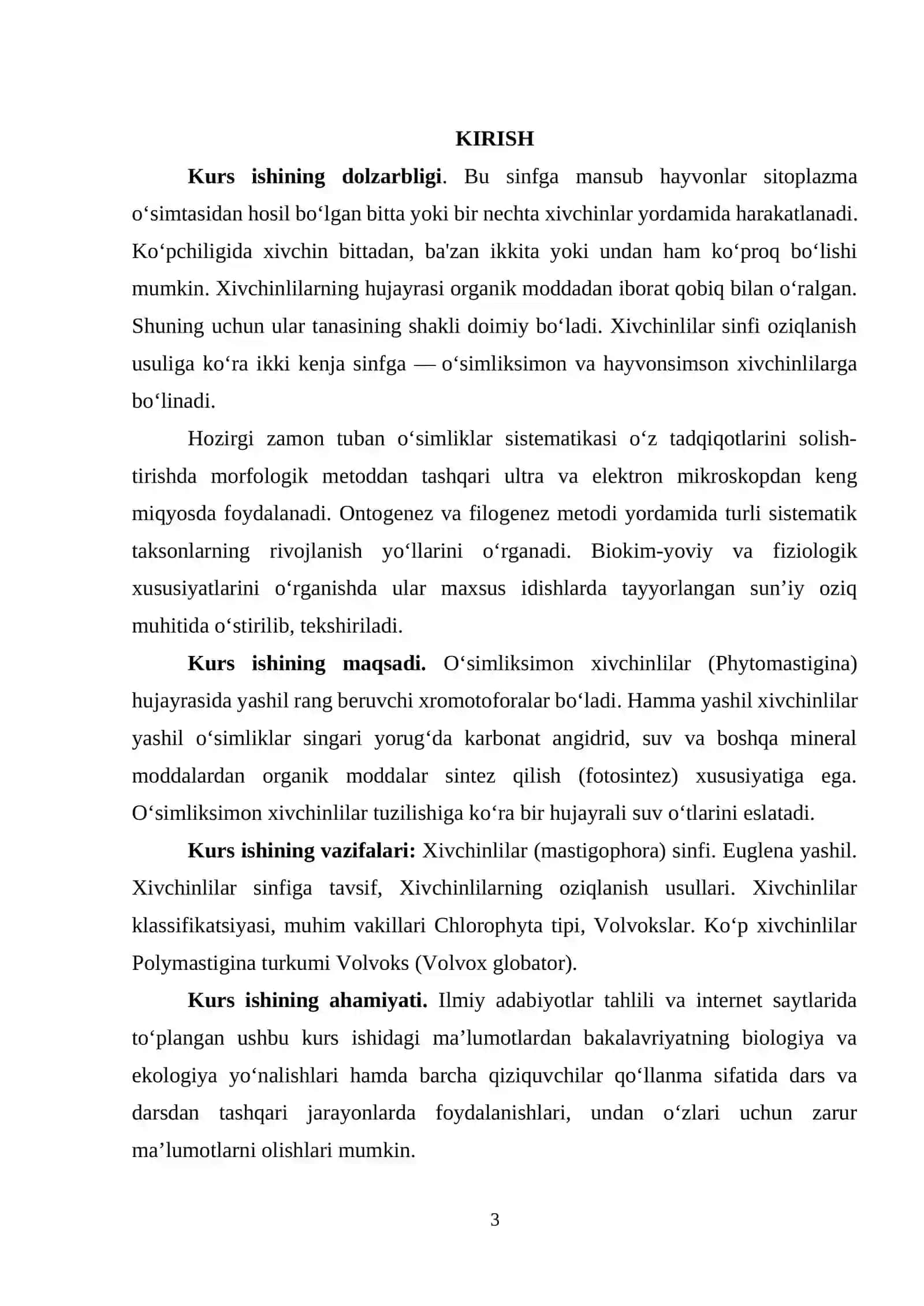 "Odam va mahsuldor hayvonlarda parazitlik qiladigan xivchinlilar va ularni oldini olish choralari" KURS ISHI 3