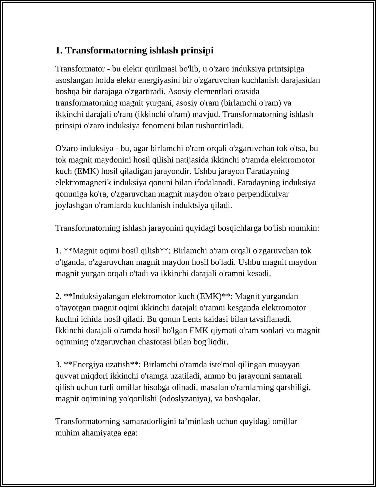 TRANSFORMATORLAR BILAN ISHLASH 3