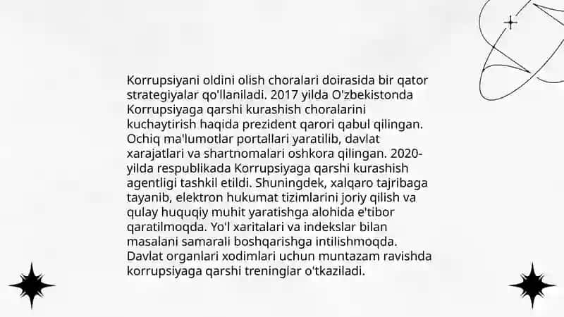 O'zbekistonni,,Korrupsiyaga qarshi kurash'' borasida olib borayotgan siyosati 3