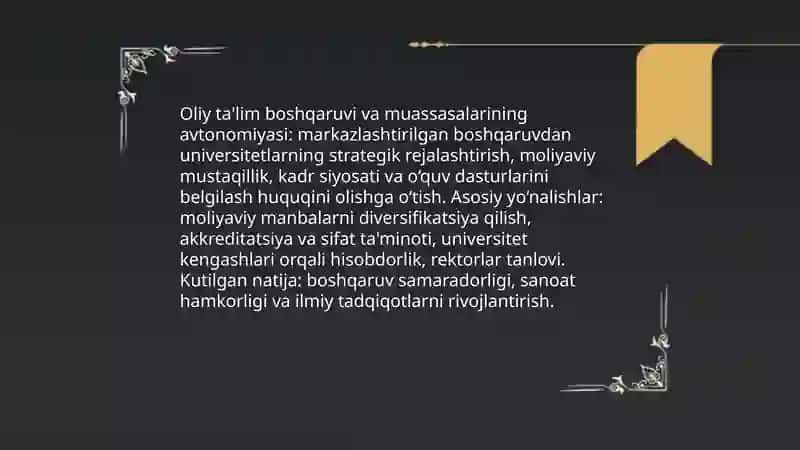 Oliy ta'lim sohasida islohotlar 3