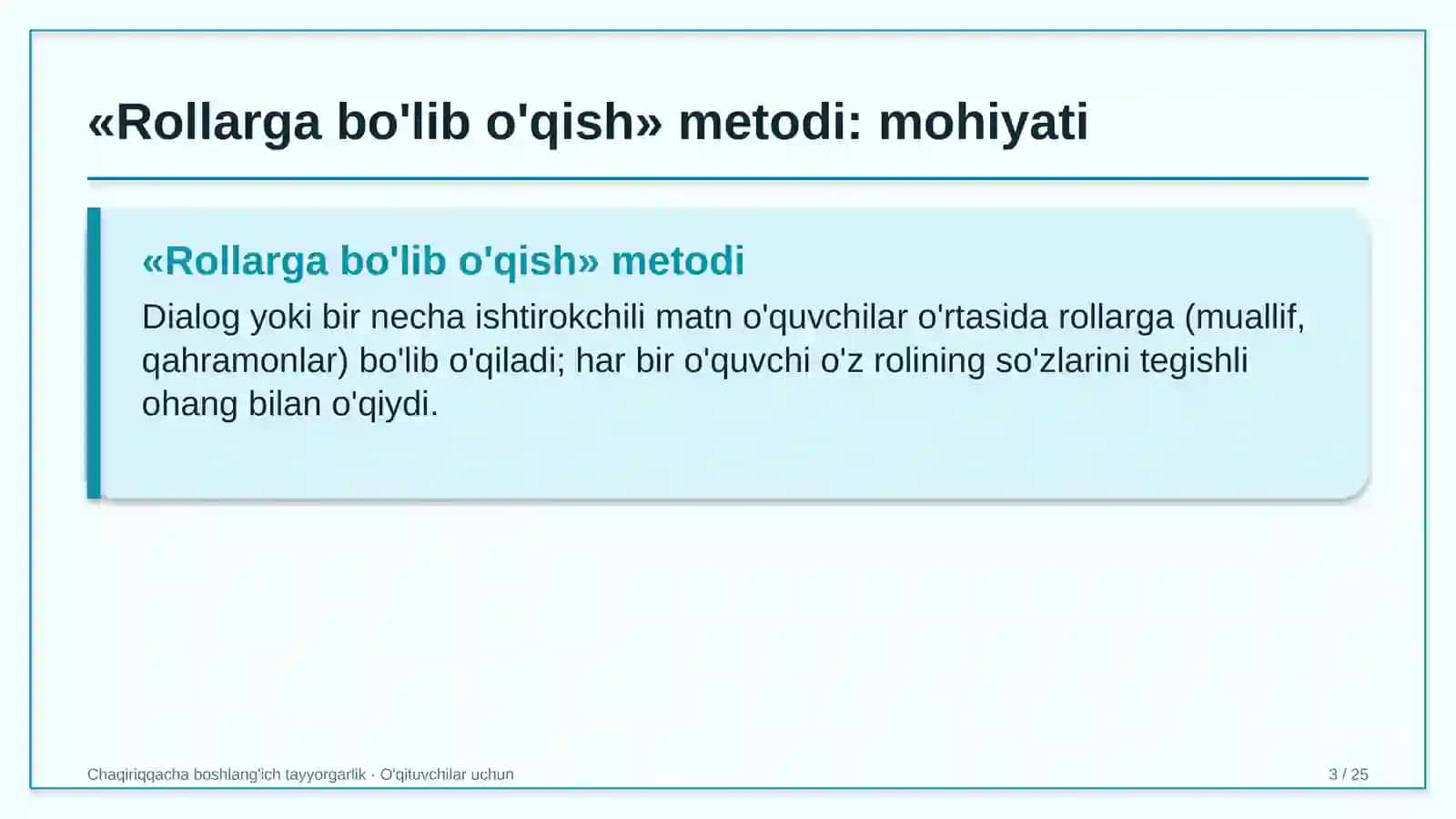 chaqiriqqacha boshlang'ich tayyorgarlik darslarida rollarga bo'lib o'qish metodidan foydalanish 7008 3