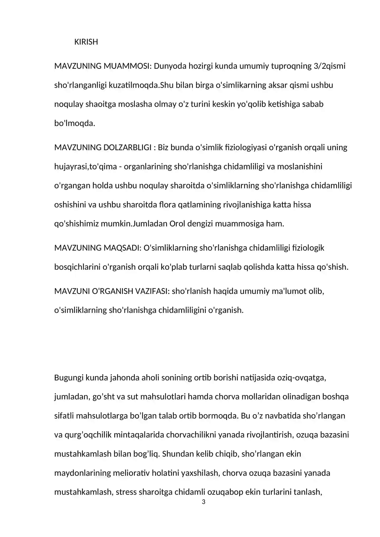 O'simlikning sho'rlanishga chidamliligi fiziologik asoslari 3