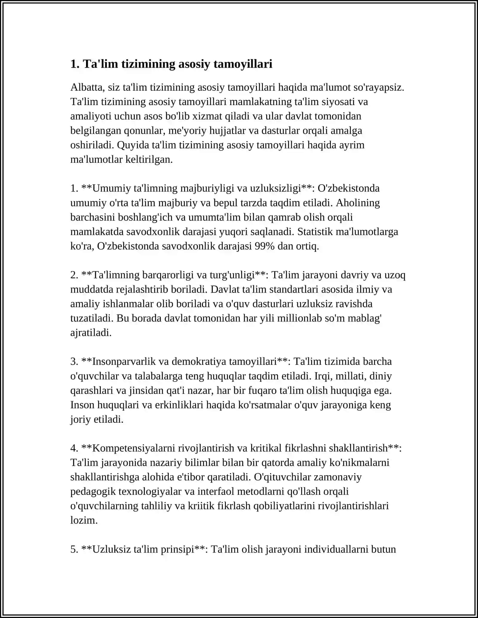MUSTAQIL ISH Mavzu: TA`LIM TIZIMI, TURLARI VA SHAKLLARI 3