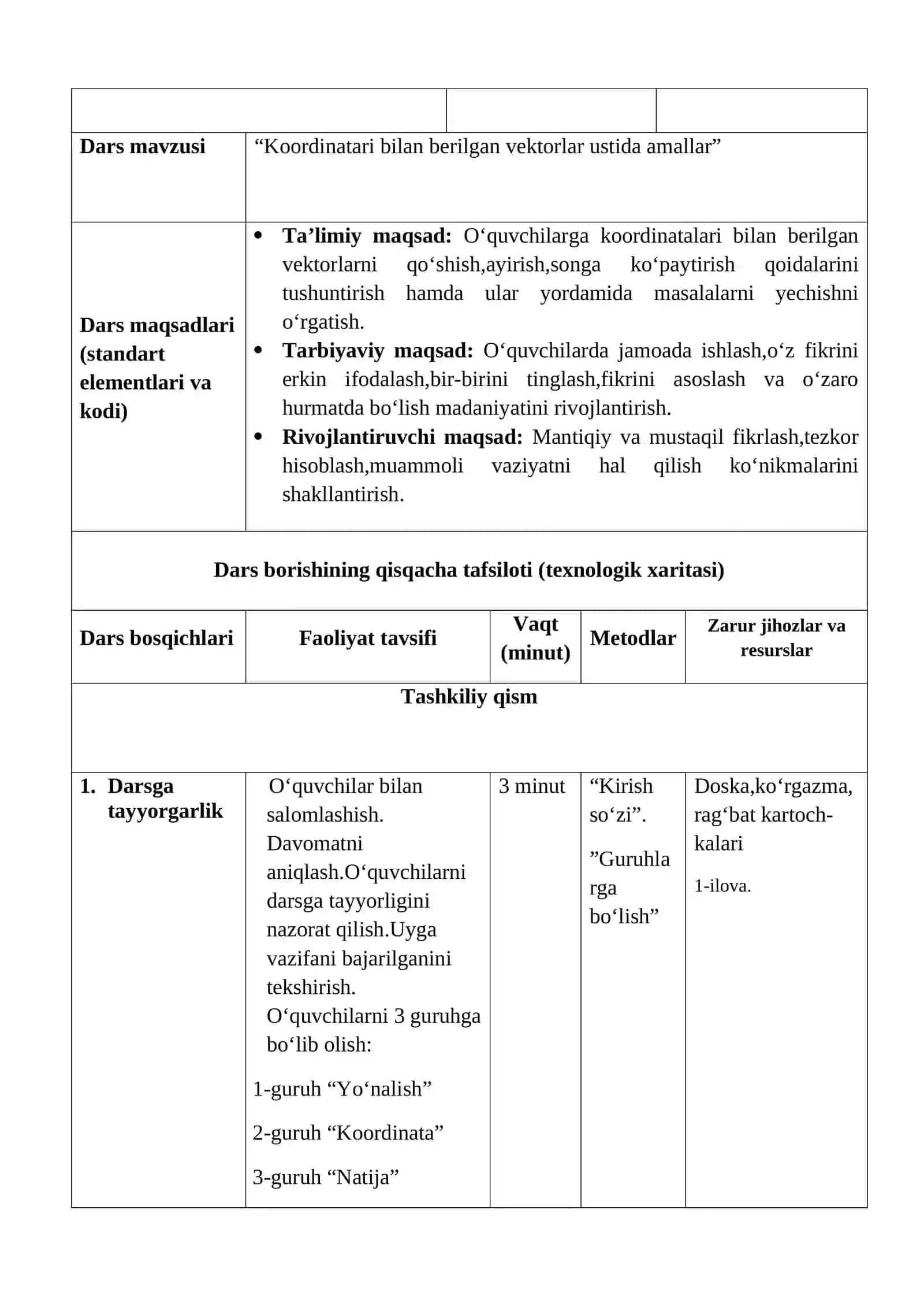 Koordinatalari bilan berilgan vektorlar ustida amallar (8-sinf) 3