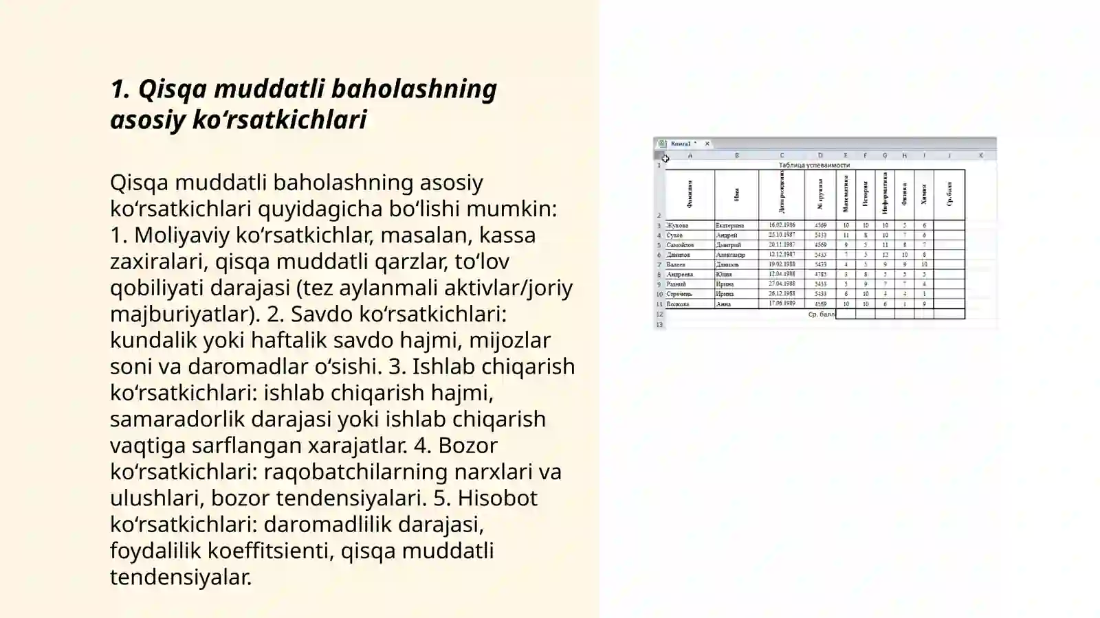Qisqa va muddatli natijalar asosida baholash 3