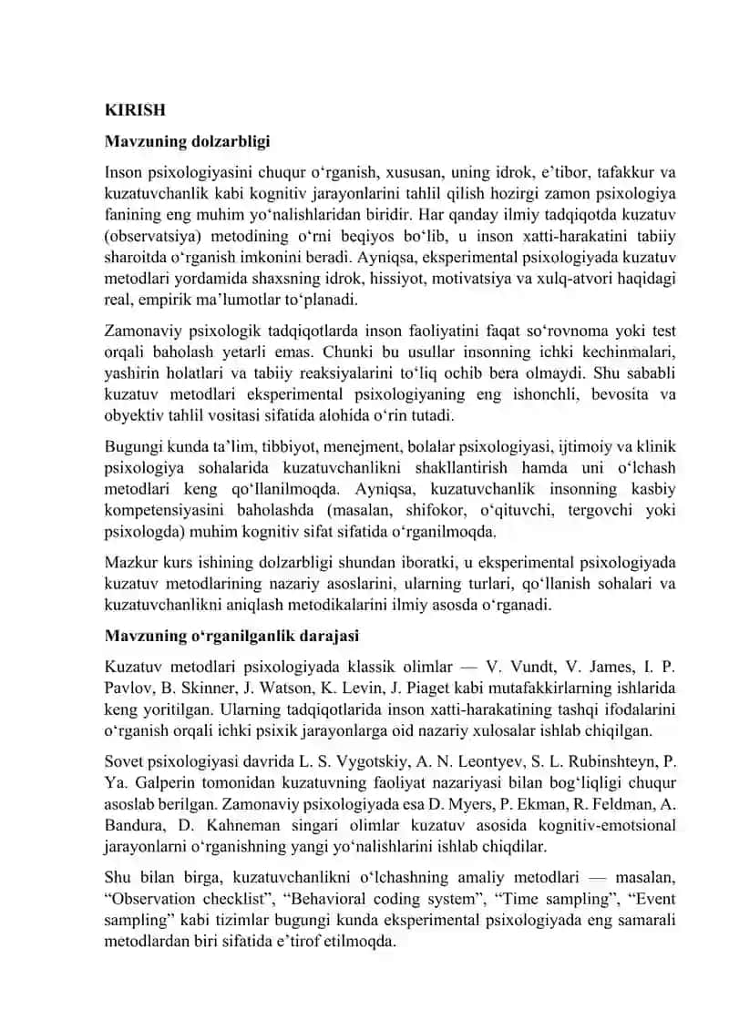 Psixologiyada Kuzatuv va Kuzatuvchanlik Tushunchasi mavzusida kurs ishi 3