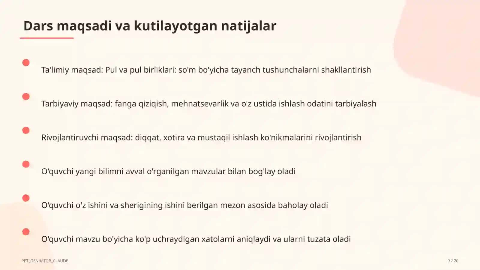 Pul va pul birliklari: so'm (2-sinf) 3