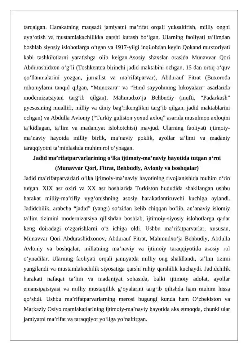 Jadid ma’rifatparvarlarining o‘lka ijtimoiy-ma’naviy hayotida tutgan o‘rni 3