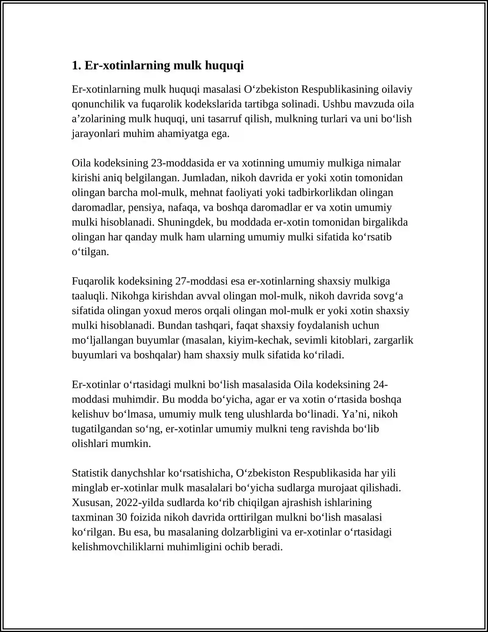 MUSTAQIL ISH Mavzu: MULKDORLIK HUQUQI 3