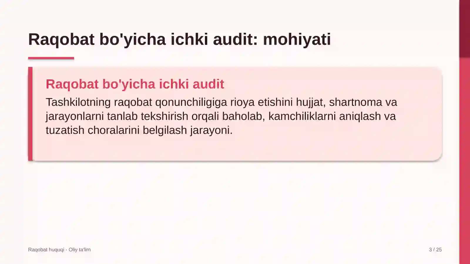 avtomobil yuvish shoxobchalarida raqobat bo'yicha ichki auditni o'tkazish 2302 3