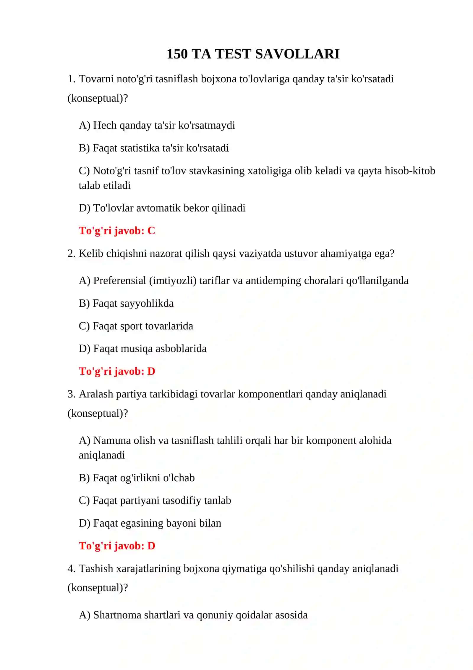 BOJXONA NAZORATI TESTLARI 3