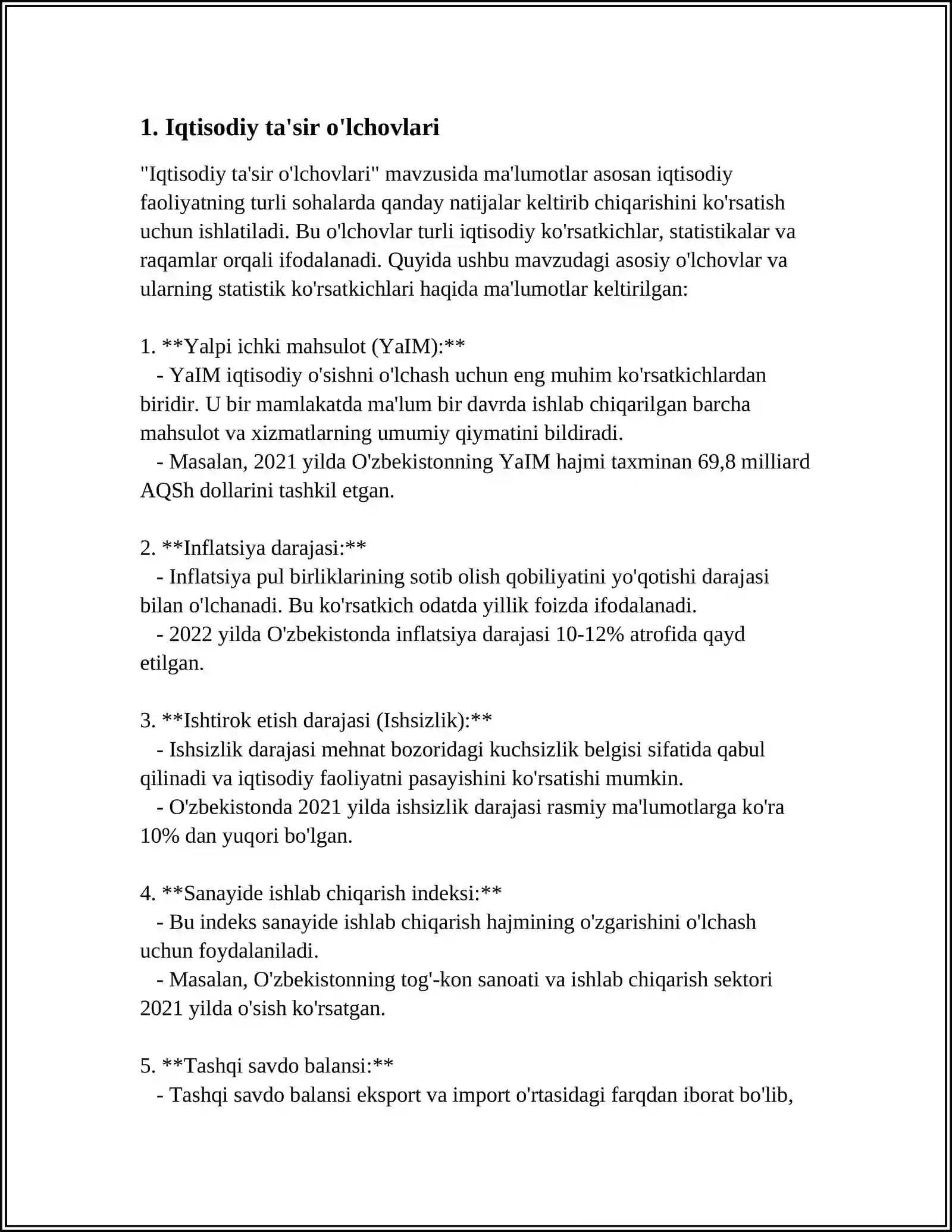 Iqtisodiy ta'sir o'lchovlari 3