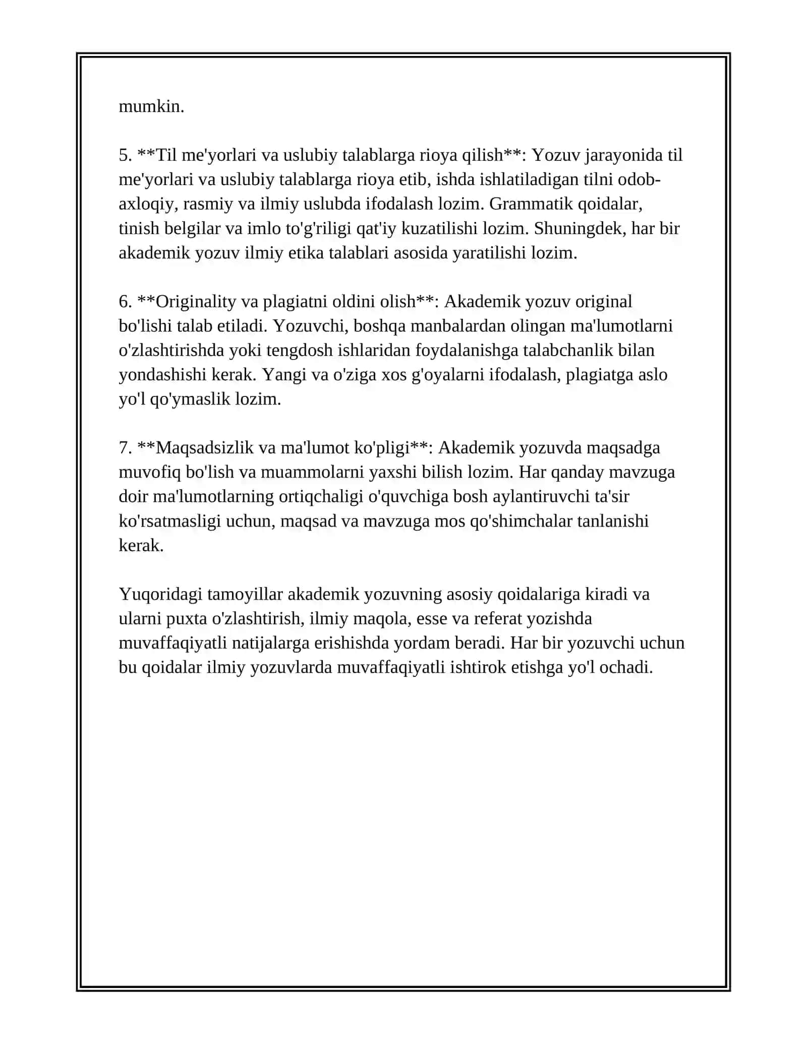 AKADEMIK YOZUV ASOSLARI VA ILMIY USLUB TALABLARI (ILMIY MAQOLA, ESSE VA REFERAT YOZISH QOIDALARI) 3