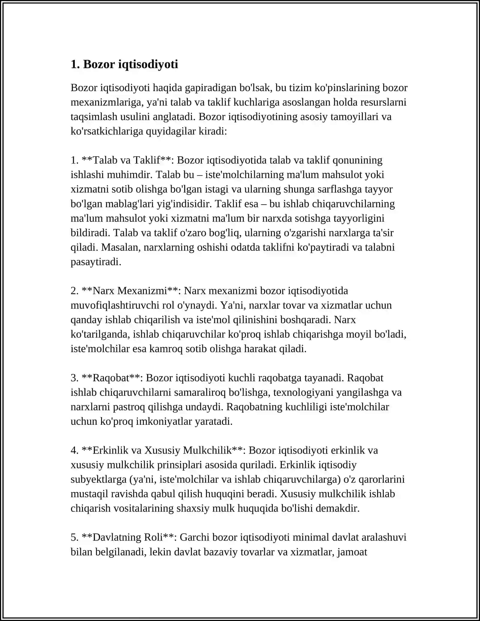 MUSTAQIL ISH Mavzu: BOZOR VA UNING TURLARI, MONOPOLIYA OLIGOPOLIYA 3