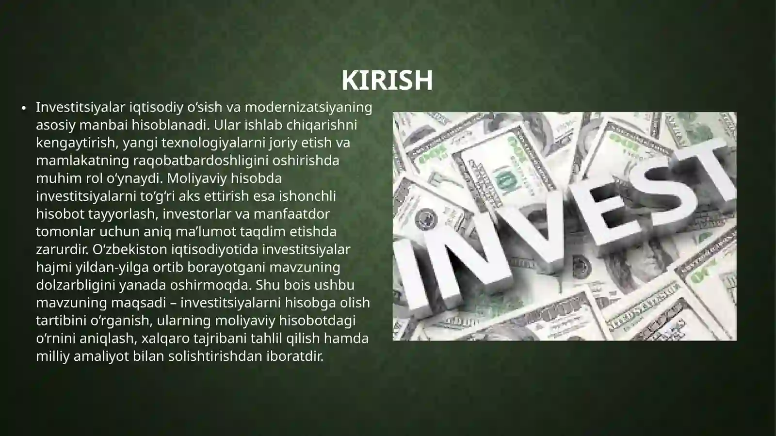 Investitsiyalar hisobi  ✂️ 3