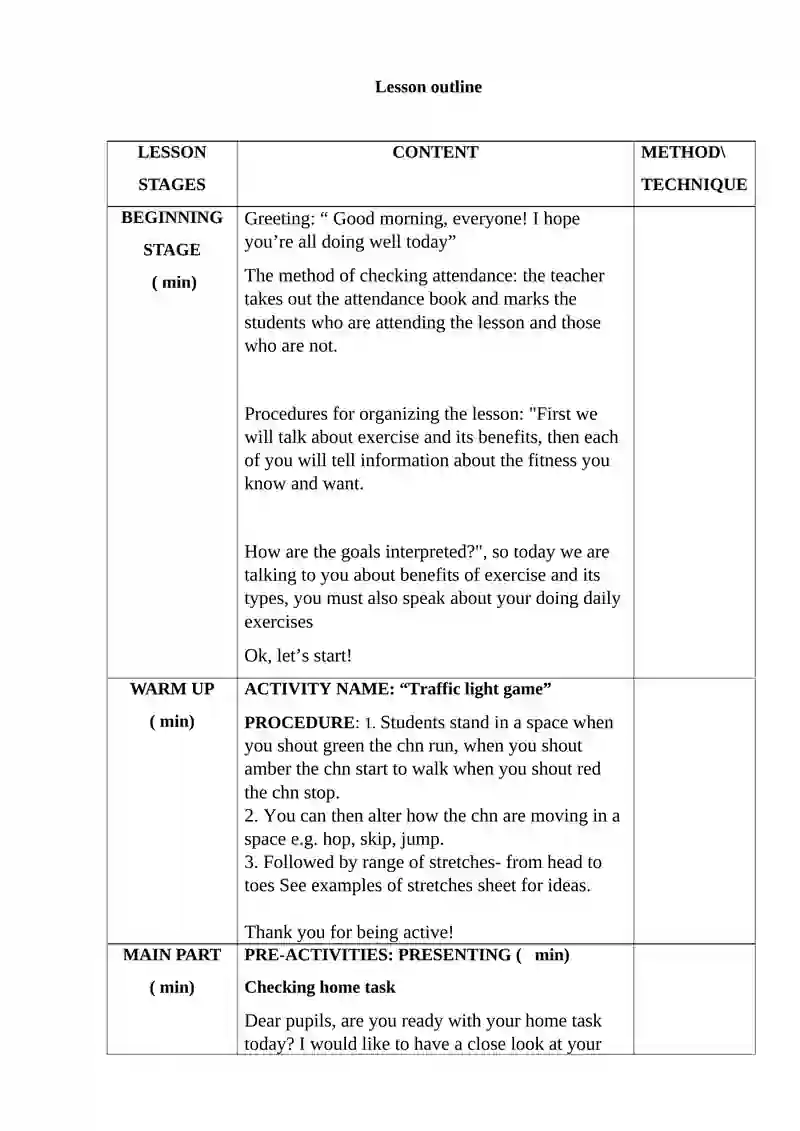 Explaining exercise benefits lesson plan 3