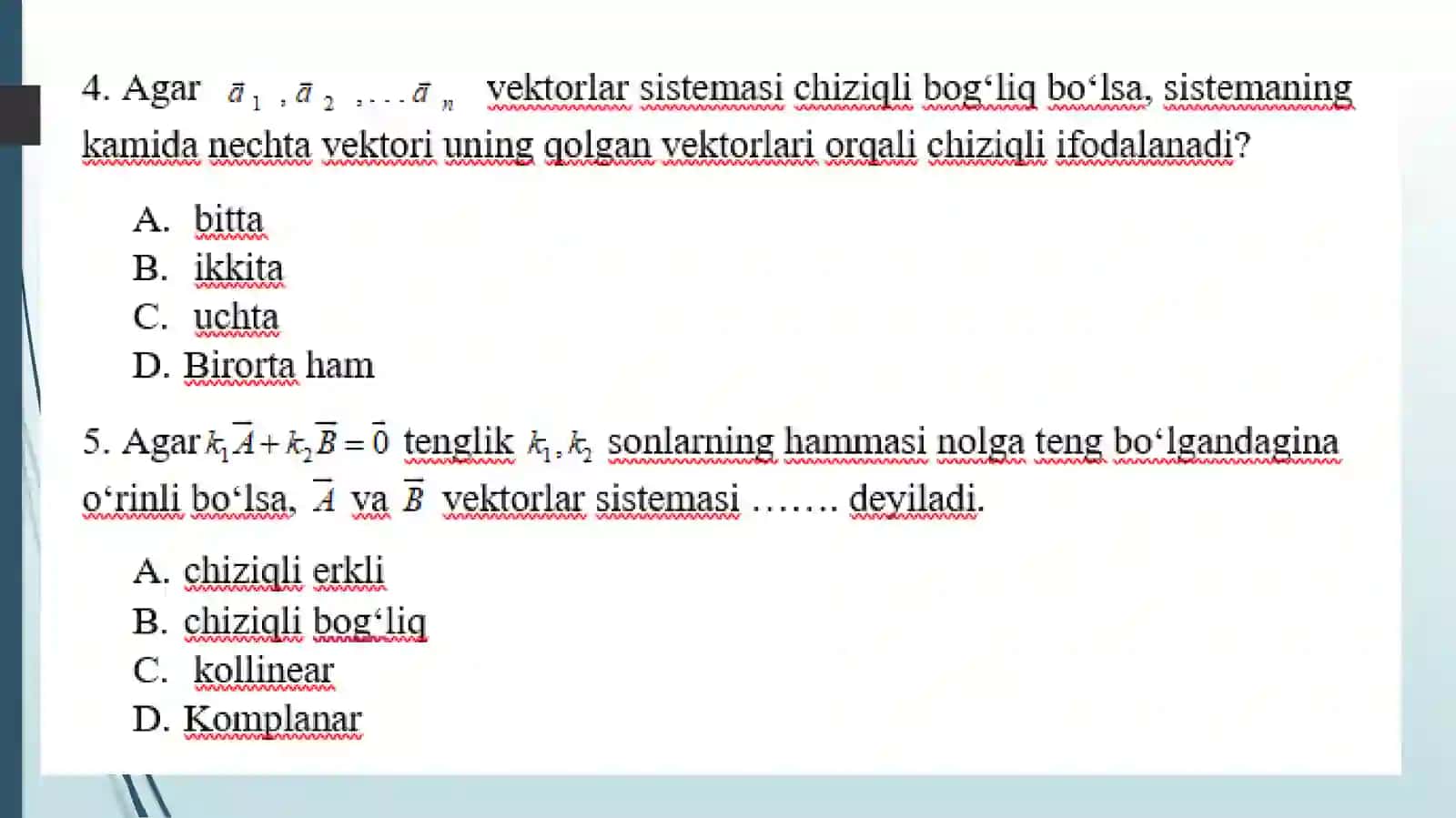 VEKTORLARNING SKALYAR, VEKTOR VA ARALASH KO‘PAYTMALARI 3