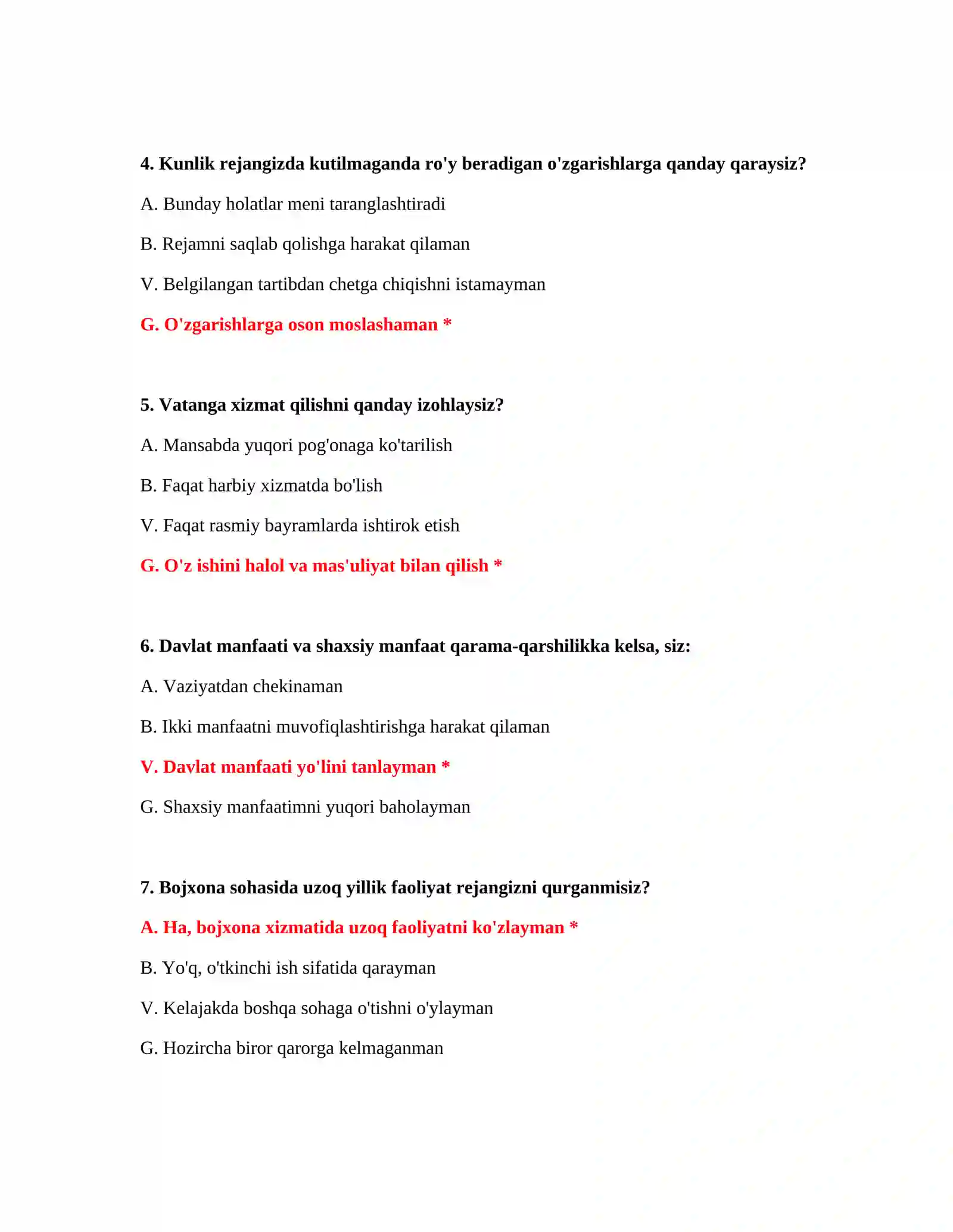 Bojxona qo‘mitasi imtihon testlari 3