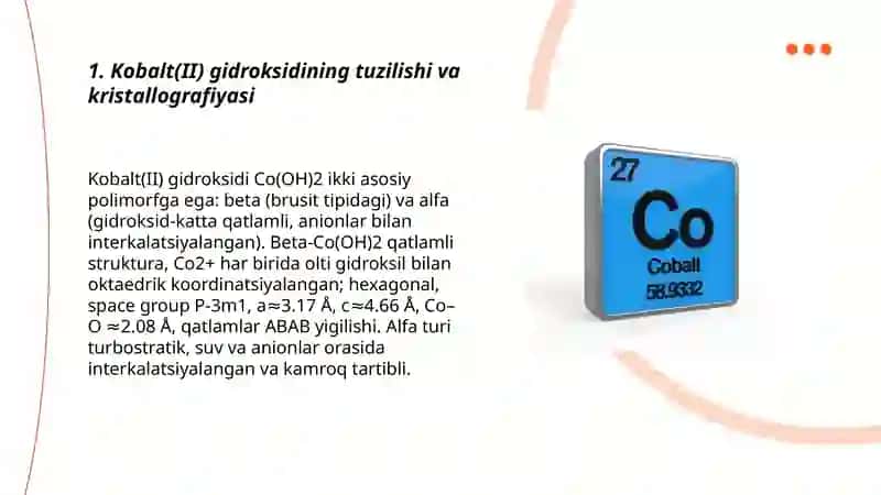 Kobalt va nikel (II, III) gidroksidlari, kislota-asos va oksidlovchiqaytaruvchilik xossalari 3