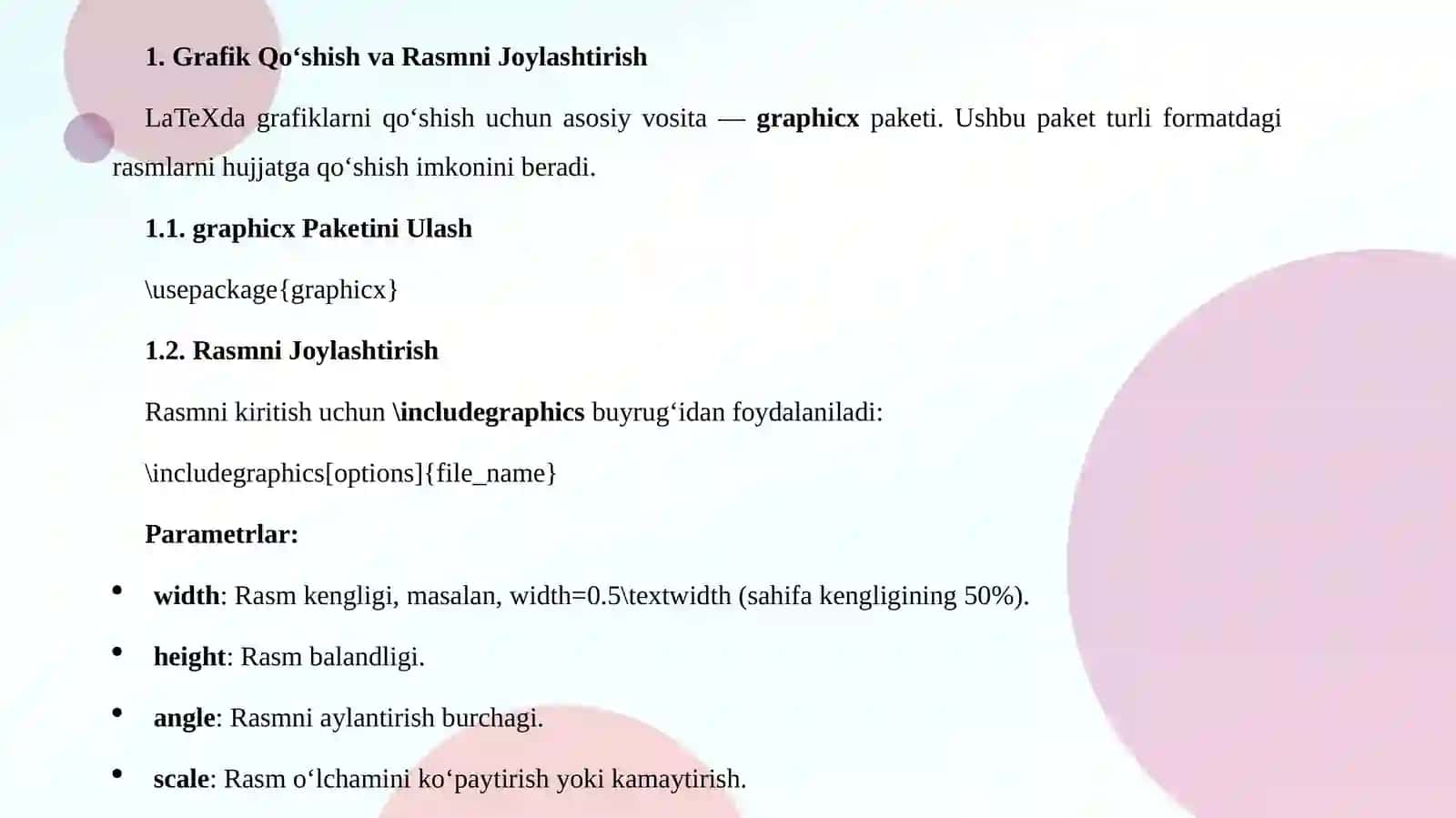 LaTeX Dasturining Grafik Imkoniyatlari 3