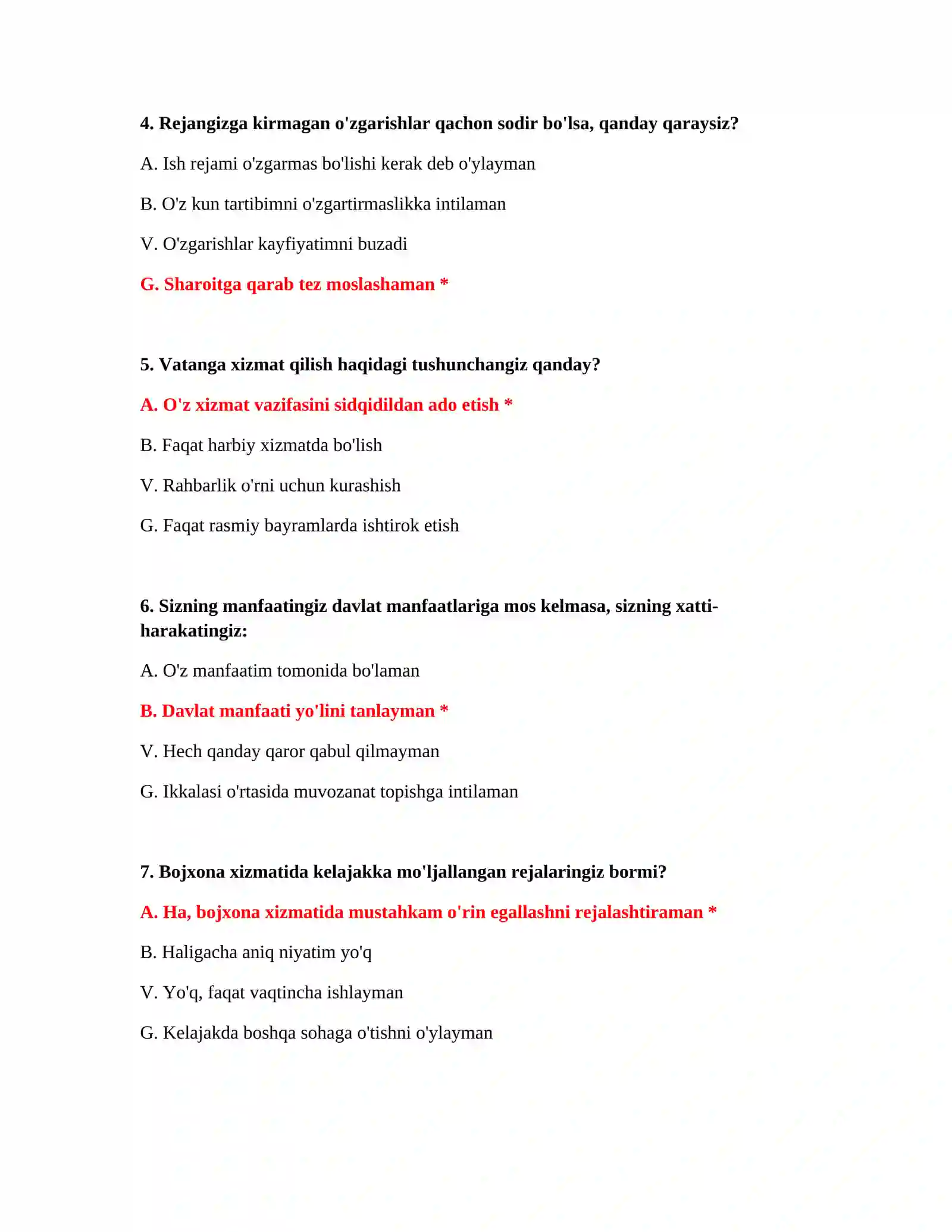 Bojxona IQ test 100 ta 3