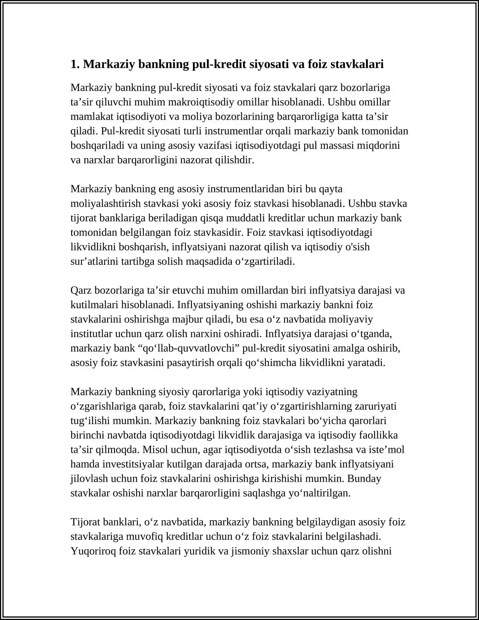 Markaziy bankning pul-kredit siyosati va foiz stavkalari 3