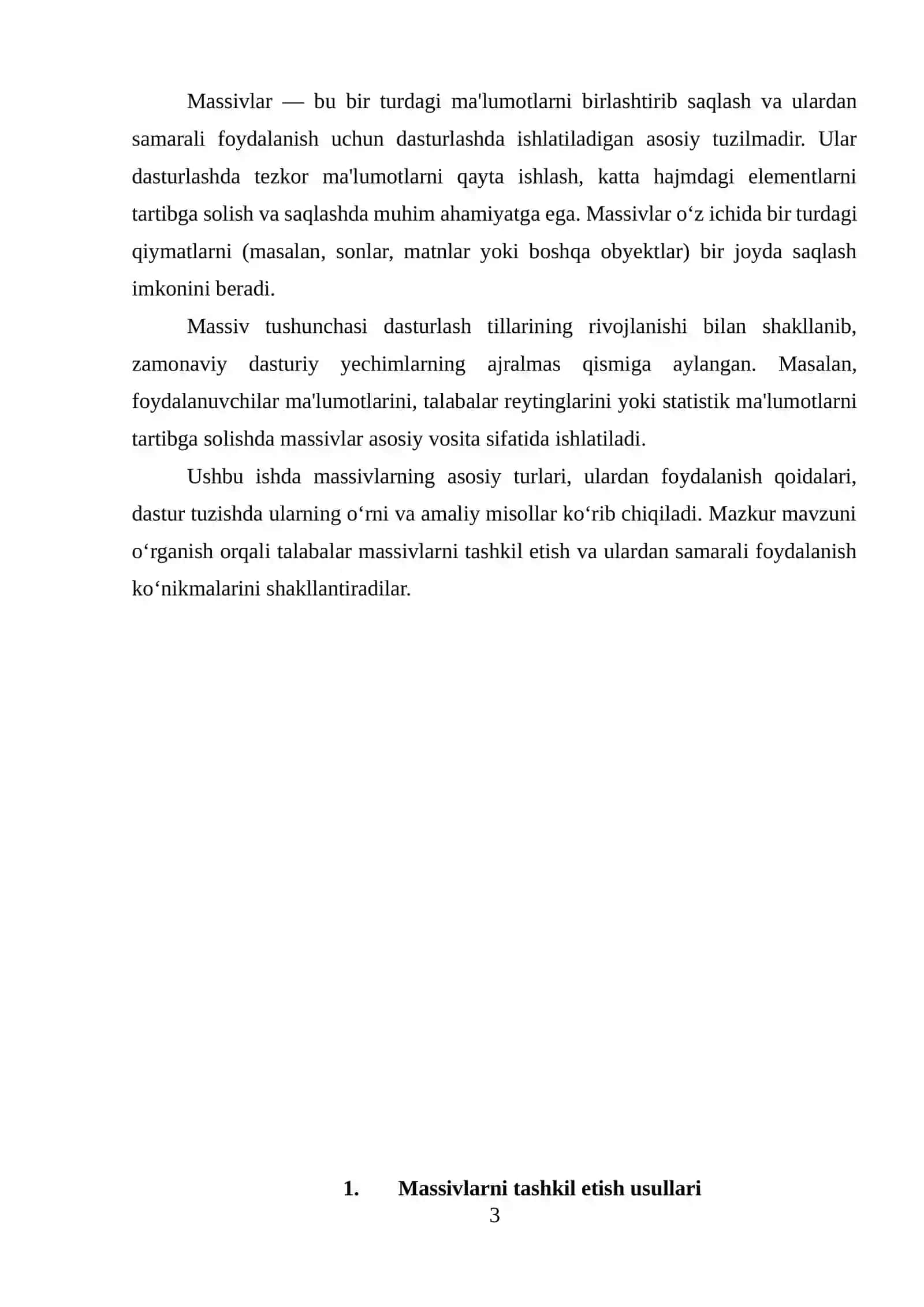 REFERATI " Massivlarni tashkil etish " 3