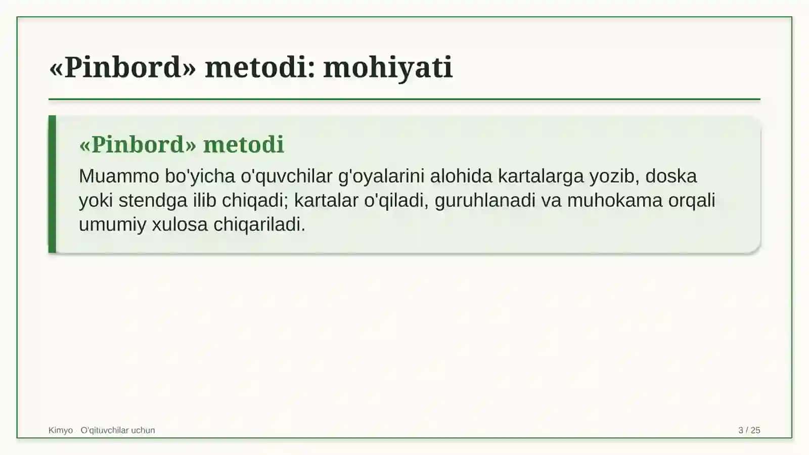 kimyo darslarida pinbord metodidan foydalanish 4949 3