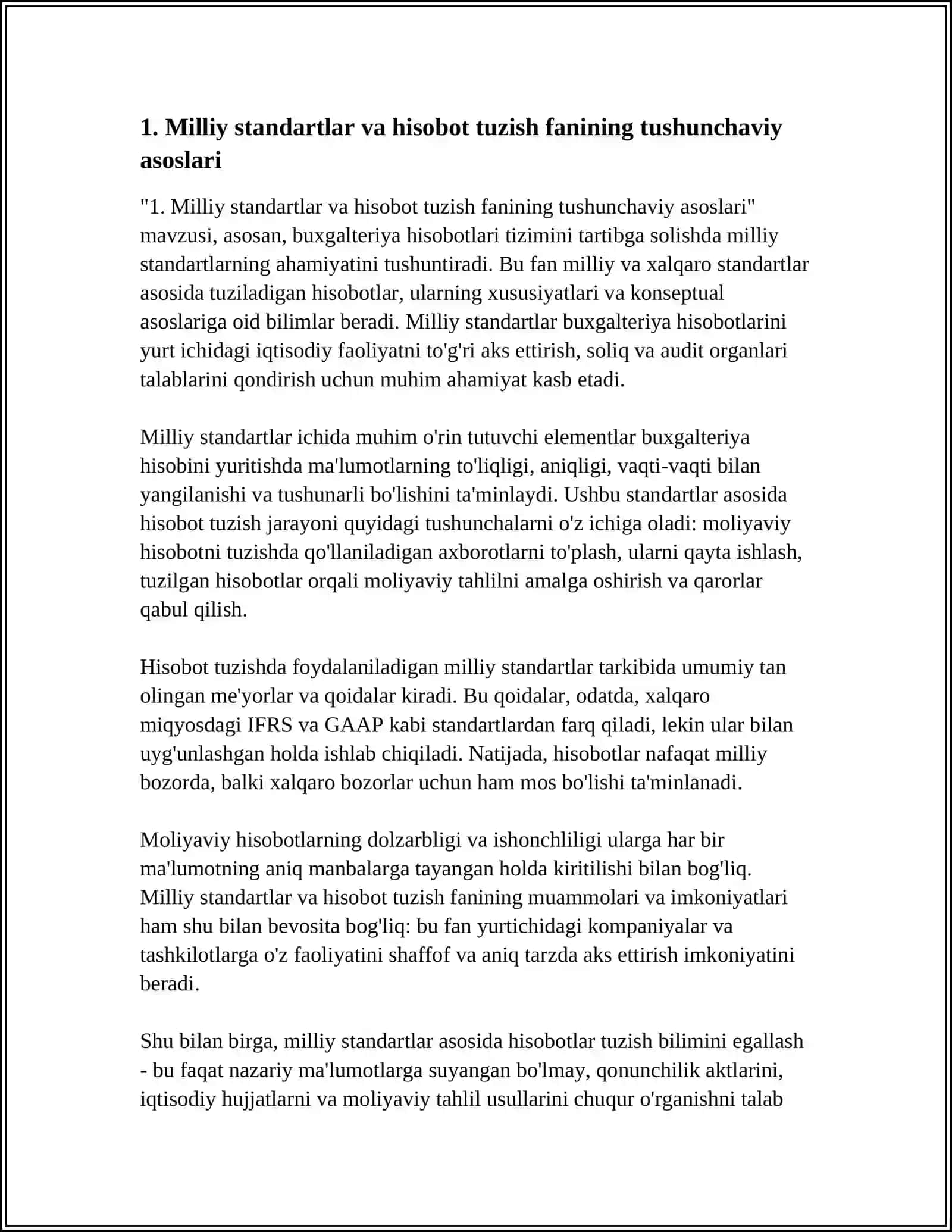 MILLIY STANDARTLAR ASOSIDA HISOBOTLARNI TUZUSH FANINING XUSUSIYATLARI VA KANSEPTUAL ASOSLARI 3