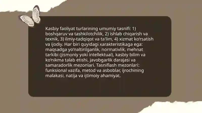kasbiy faoliyat turlari va ularning vazifalari 3