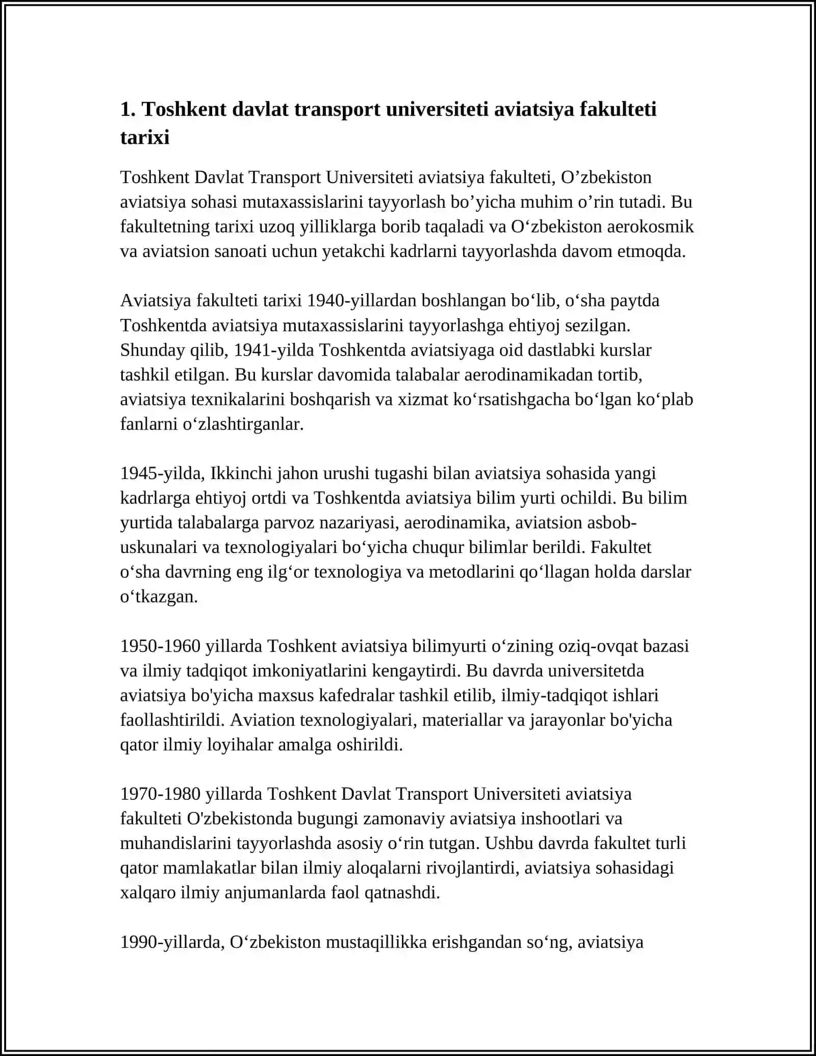 Toshkent Davlat Transport Universiteti Aviatsiya Fakulteti Tarixi 3