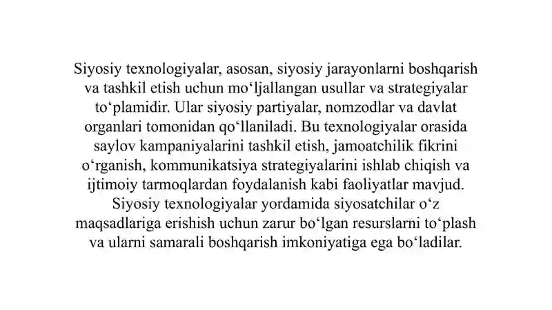 Siyosiy texnologiyalar – hokimiyatga erishishga yo‘naltirilgan vositalar sifatida 3