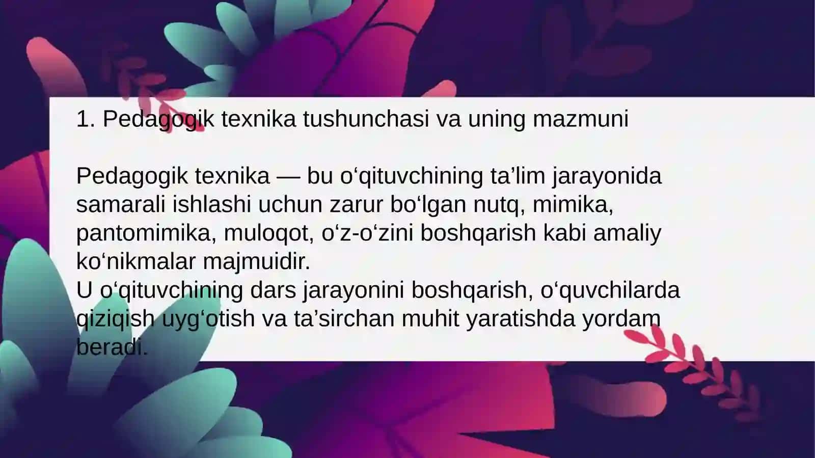 Pedagogik texnika va aktyorlikka xos xususiyatlar 3