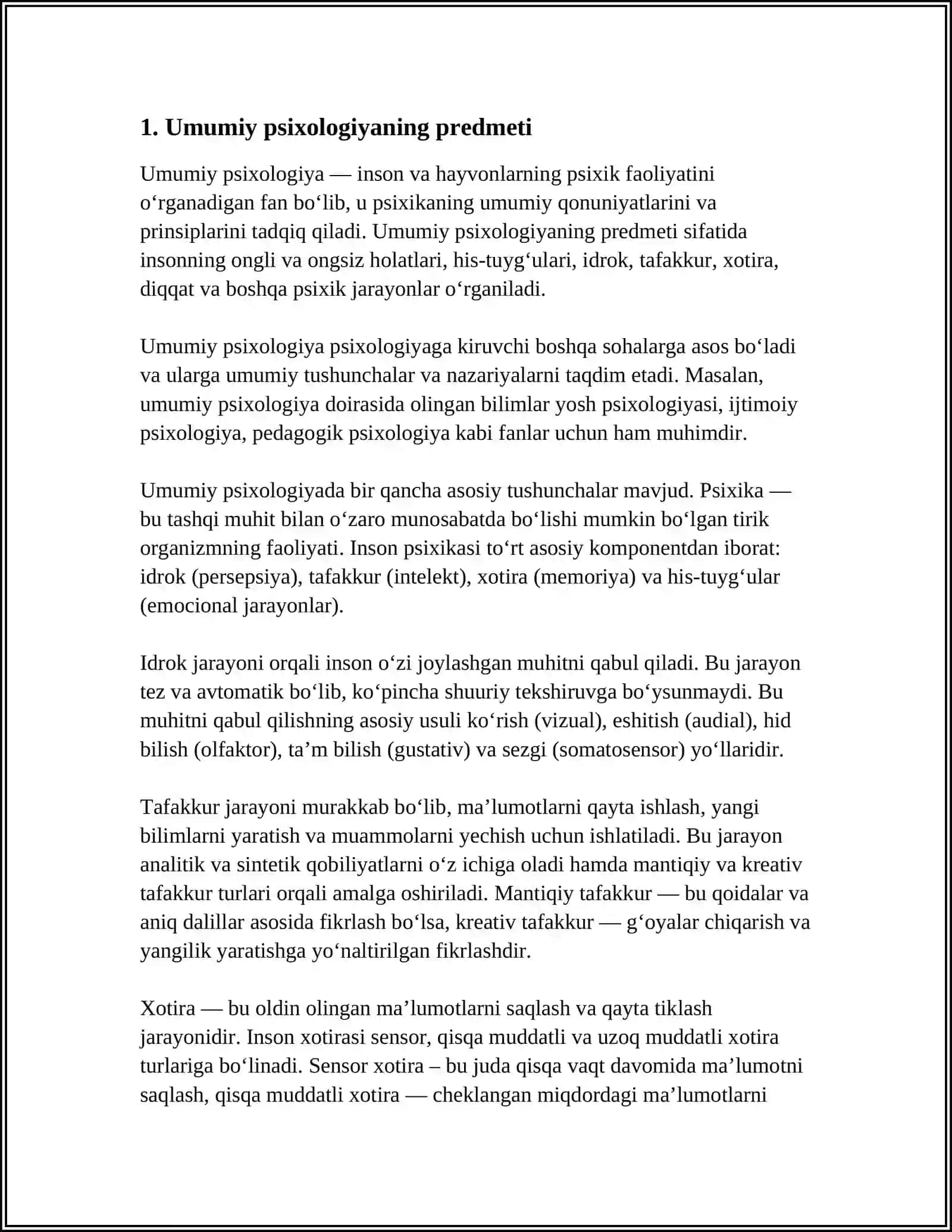 UMUMIY PSIXOLOGIYA FANINING PREDMETI, MAQSAD VA VAZIFALARI 3