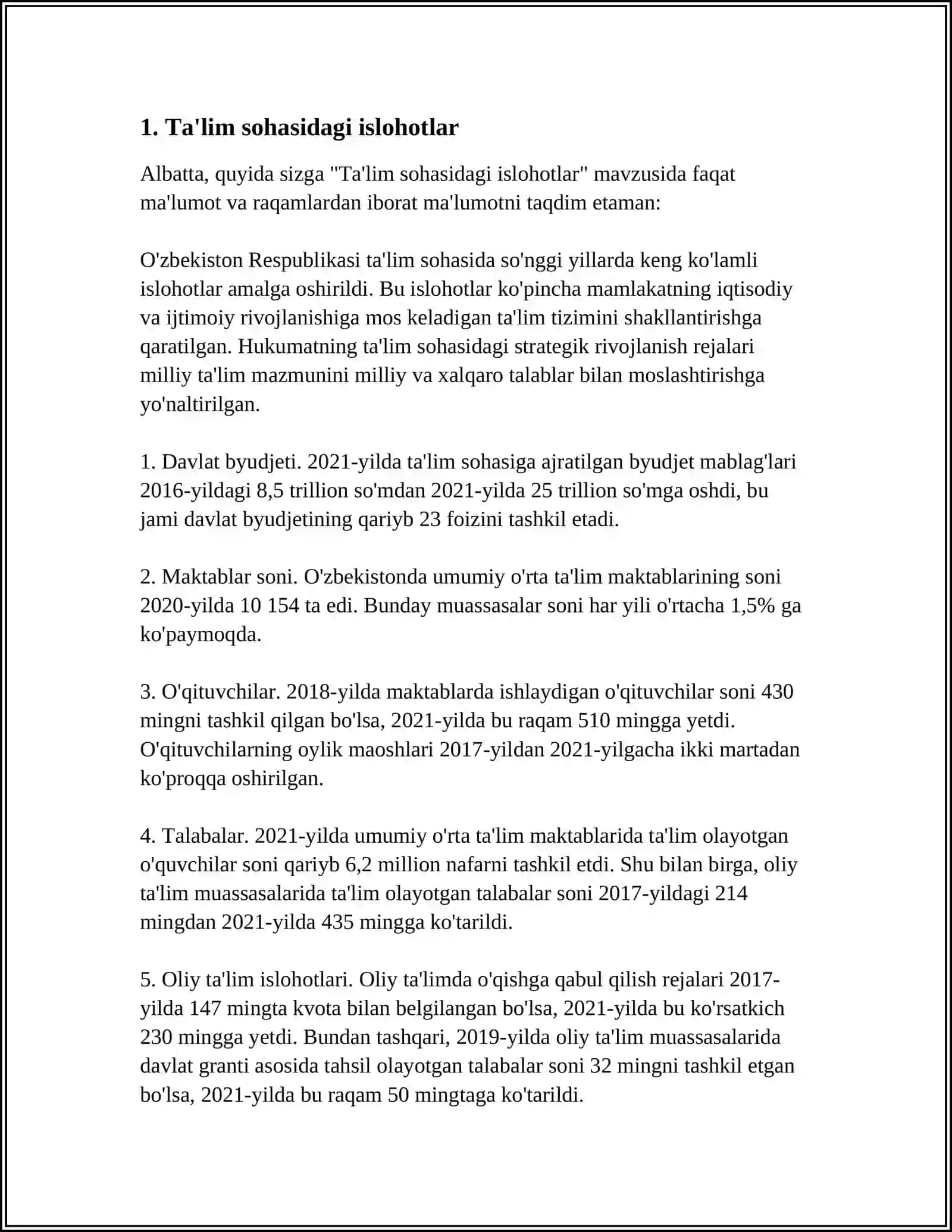 ÓZBEKISTONDA IJTIMOIY SOHADA AMALGA OSHIRILAYOTGAN ÓZGARISHLAR MAZMUN VA MOHIYATI 3
