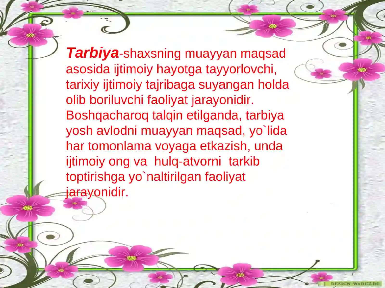 Tarbiya jarayonining mohiyati,mazmuni,tarbiya tamoyillari va metodlari. 3
