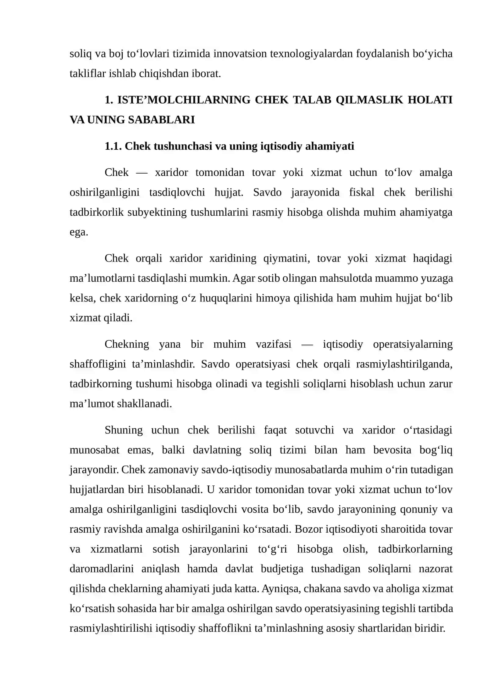 ISTE’MOLCHILARNING CHEK TALAB QILMASLIK HOLATI VA SOLIQ HAMDA BOJ TO‘LOVLARI BO‘YICHA INNOVATSIYALARNI JORIY ETISH 3