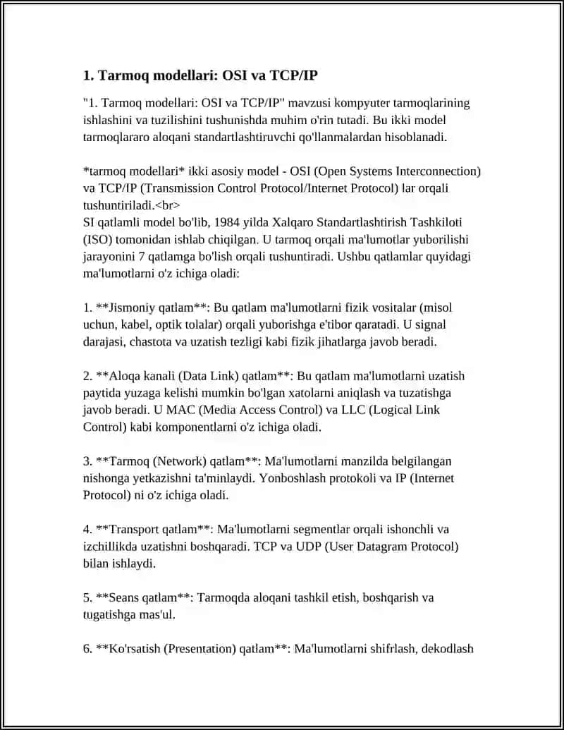 KOMPYUTER TARMOQLARINING PROTOKOLLARI, ILOVALARHAQIDA UMUMIY TUSHUNCHALAR 3